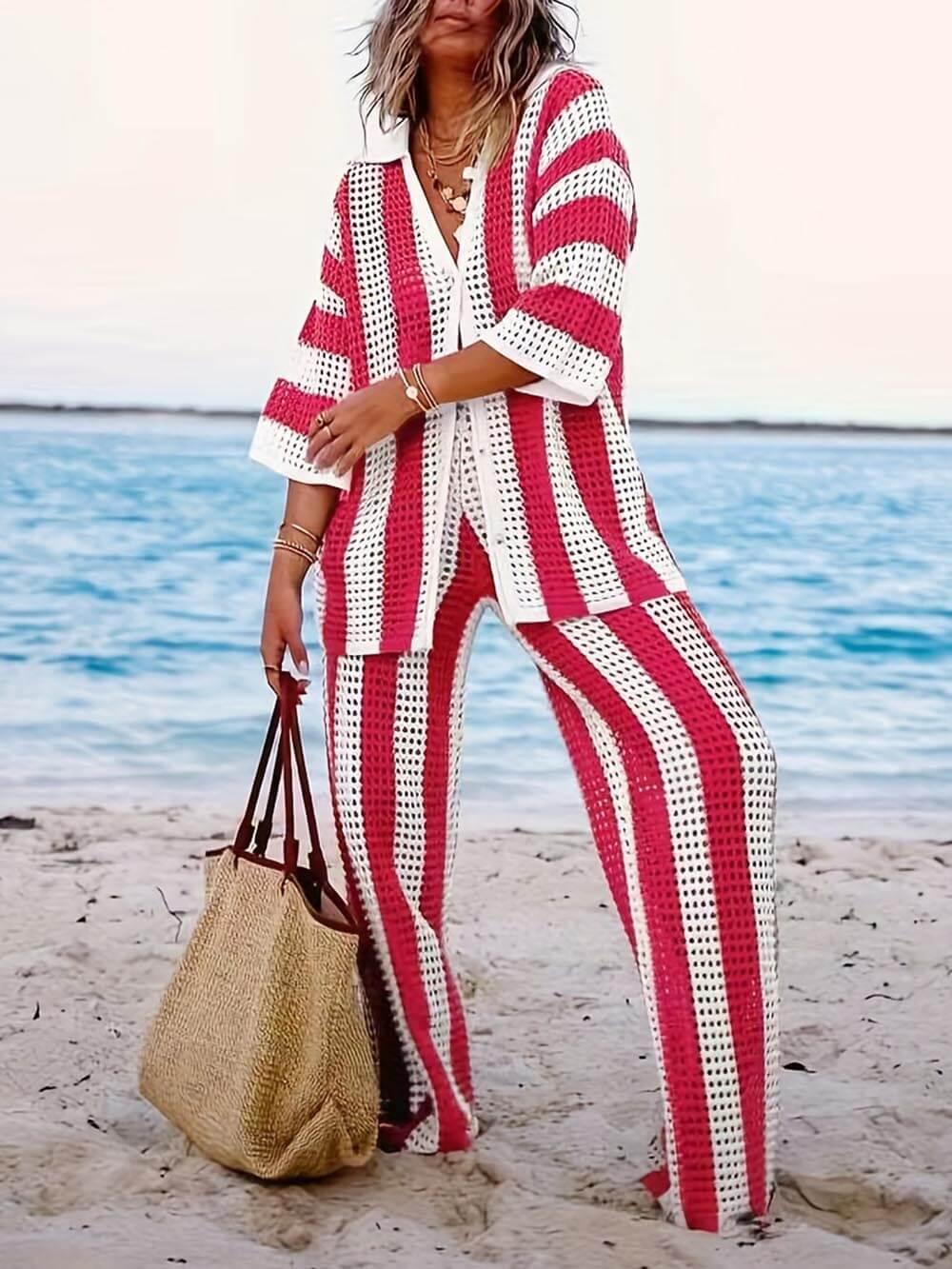 Sienna Striped Shirt and Wide Leg Pants Set