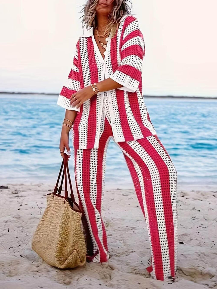 Sienna Striped Shirt and Wide Leg Pants Set