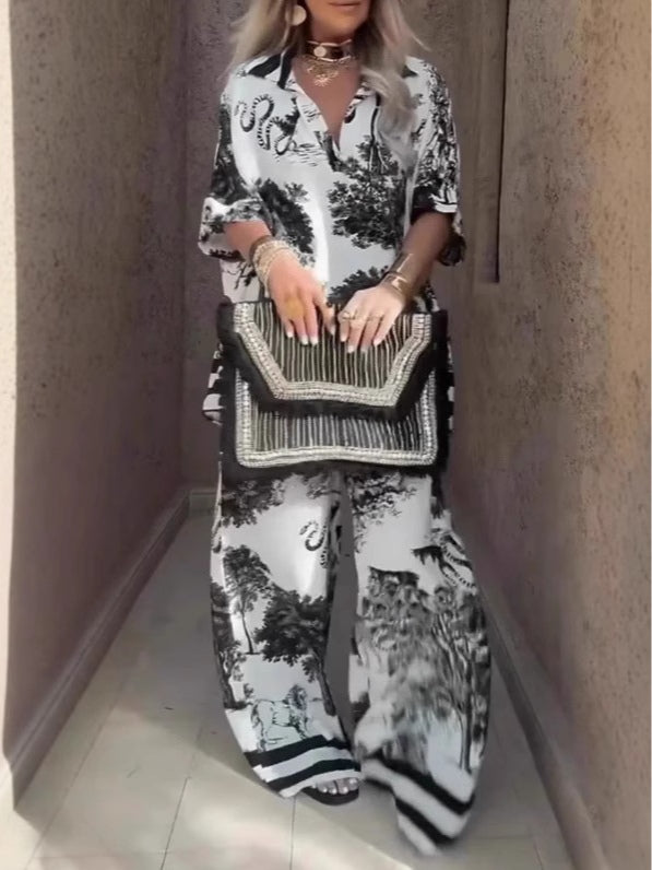 Samantha V-neck Top and Wide-leg Pants Set