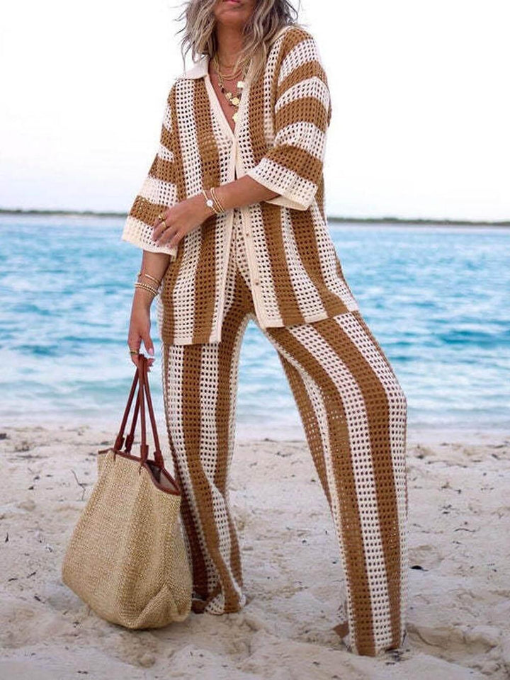 Sienna Striped Shirt and Wide Leg Pants Set