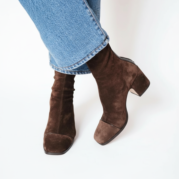 Lydia - Square Toe Suede Ankle Boots