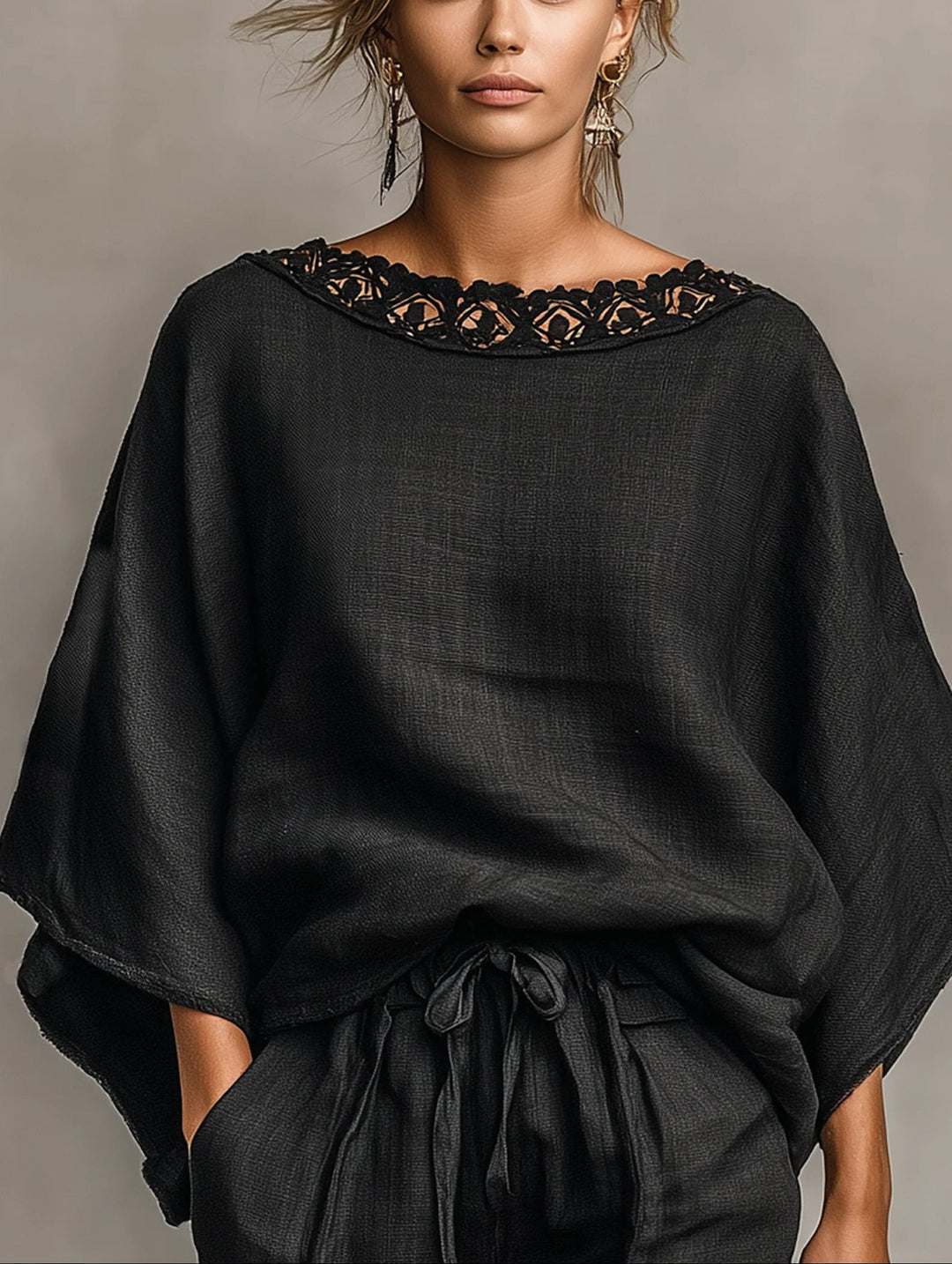Lila Lace Boat Neck Blouse and Shorts Set