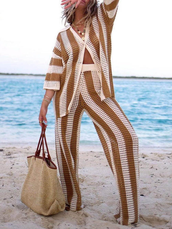 Sienna Striped Shirt and Wide Leg Pants Set