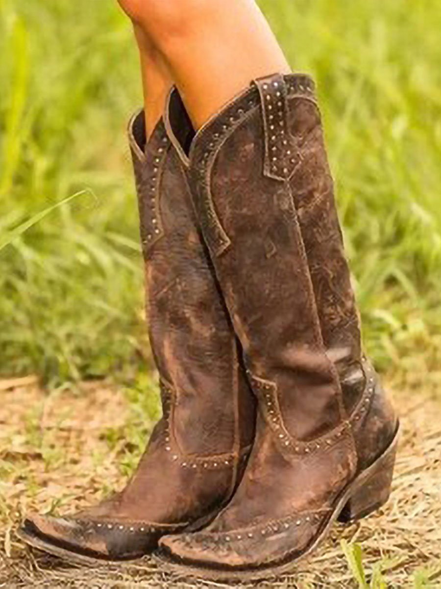 Women's Knee-High Cowboy Boots | Studded Design | Casual Footwear