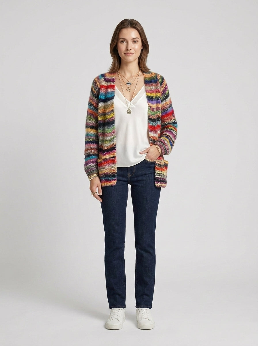 Women's Open-Front Cardigan Multicolor Knit Long Sleeve Casual Everyday Layering