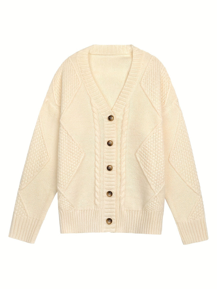 Beatrix | Women's Cable Knit Button-Front V-Neck Cardigan