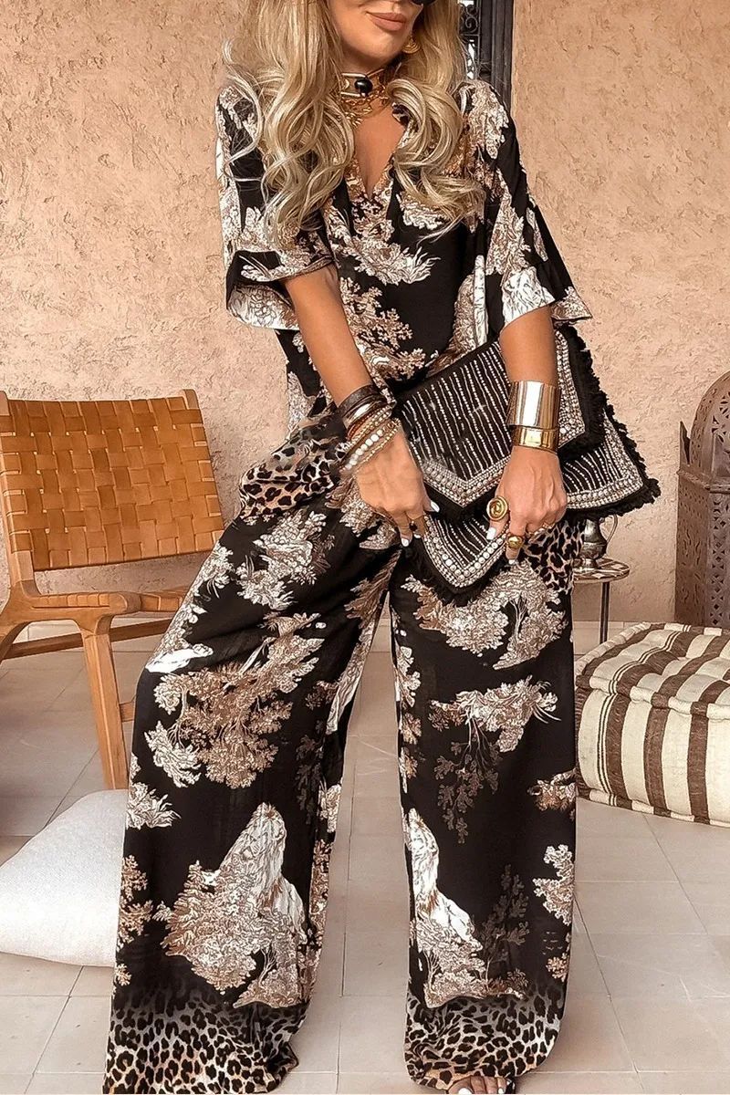 Samantha V-neck Top and Wide-leg Pants Set