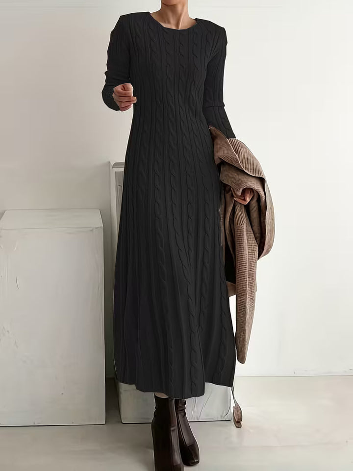 Olivia | Women's Cable Knit Maxi Dress with Long Sleeves