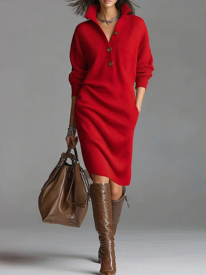 Janice | Women's Collared Button Detail Knit Sweater Dress