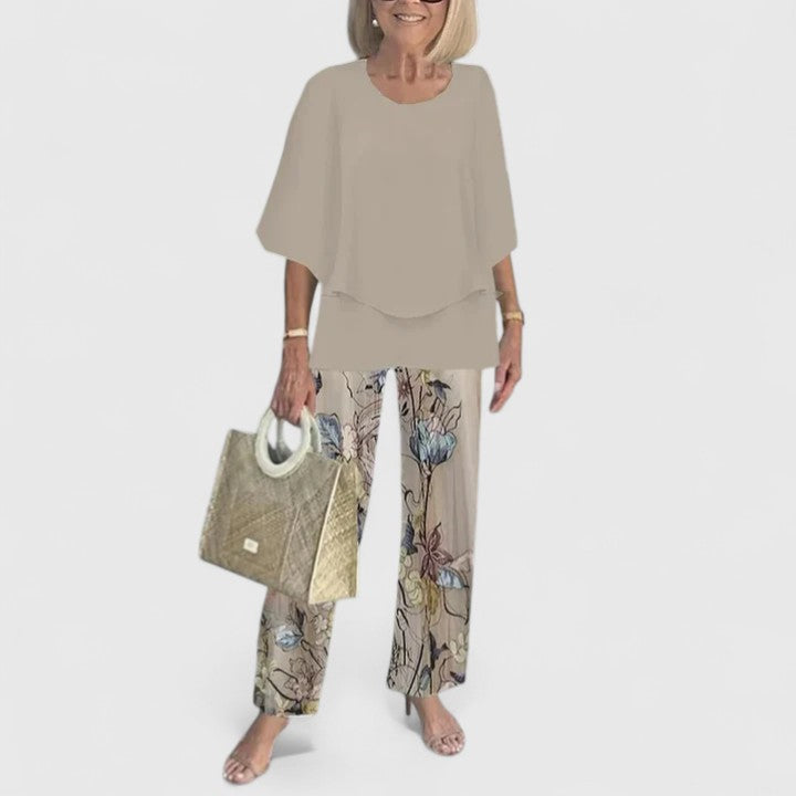 Suzette | Floral Cropped Wide Leg Two-Piece Set for Women