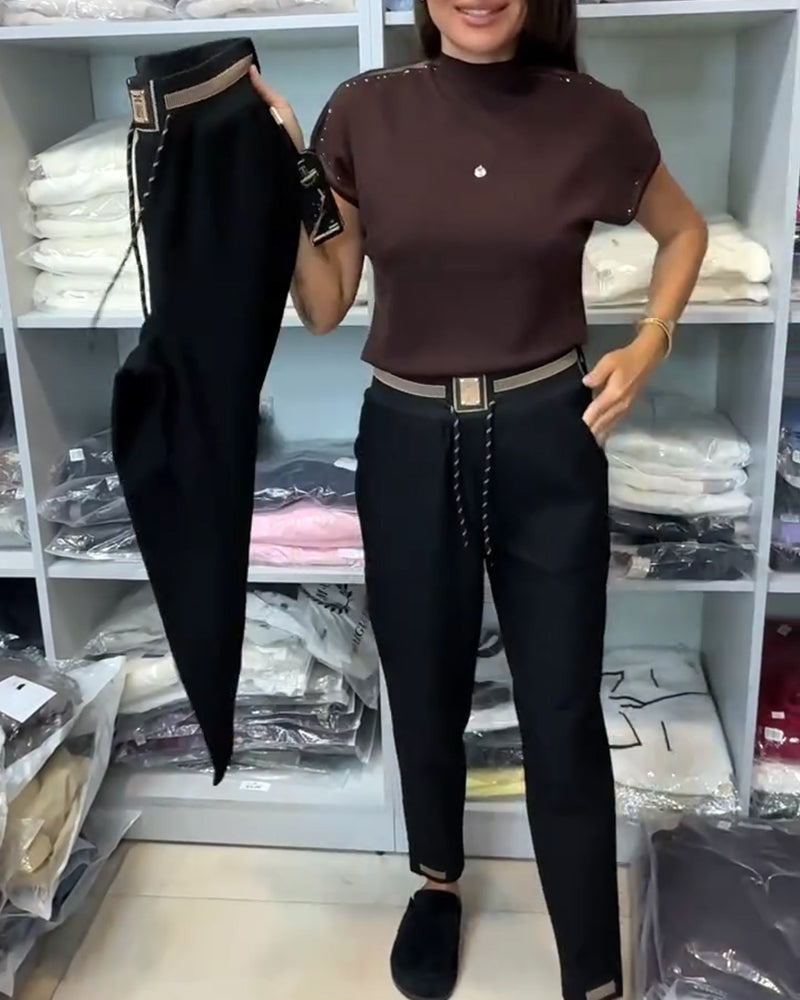 Elegant Pants with Drawstring and Elastic Waist