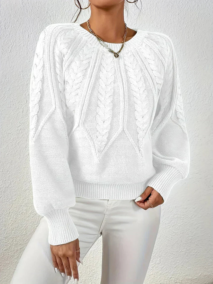 Women's Cable Knit Sweater Round Neck Long Sleeve Casual Pullover