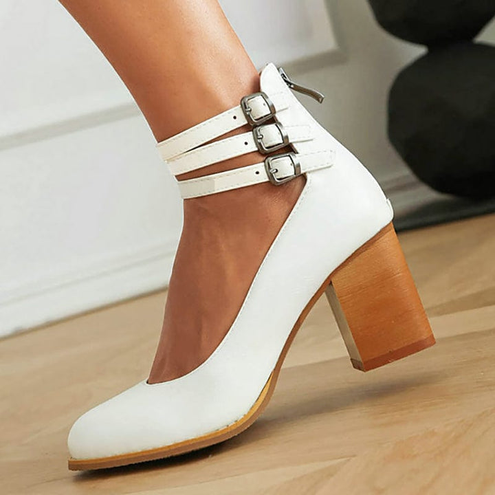 Johanna | Triple Buckle Block Heel Ankle Boots for Women