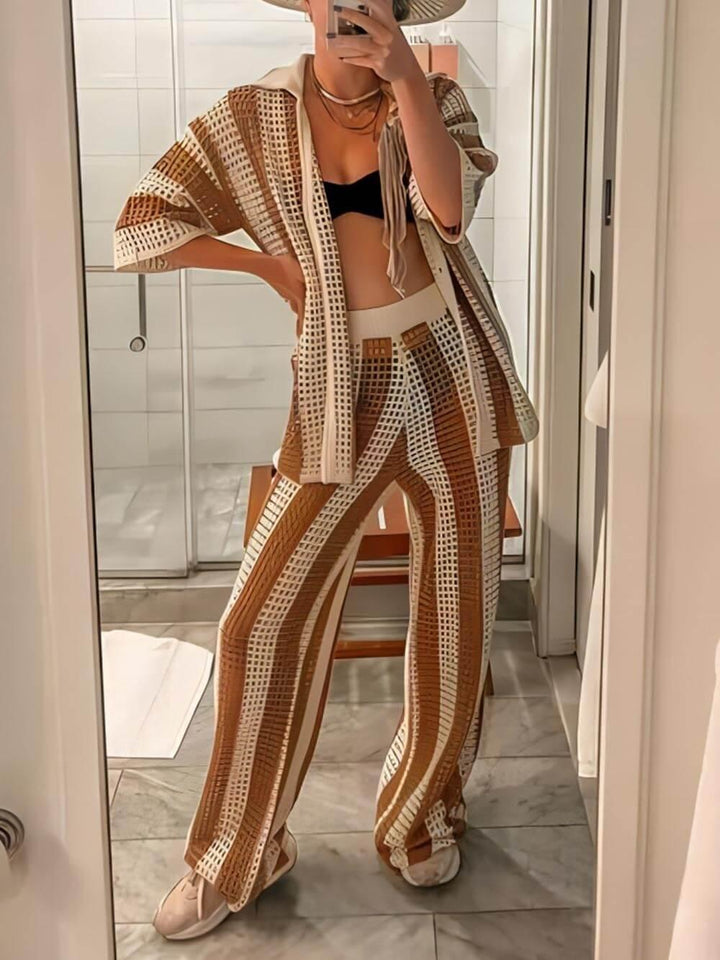 Sienna Striped Shirt and Wide Leg Pants Set