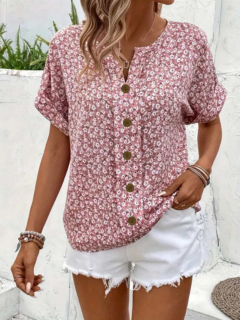 Tamara | Floral Button-Down Blouse with Short Sleeves for Women