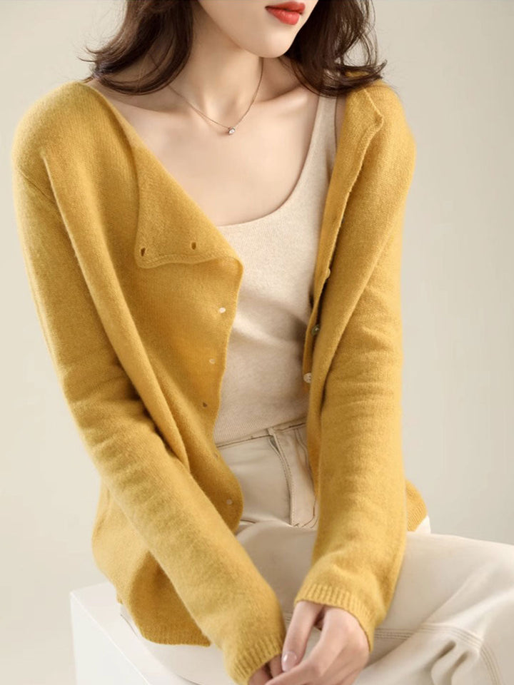 Women's Button-Front Cardigan Asymmetric V-Neck Long Sleeve Knit Casual