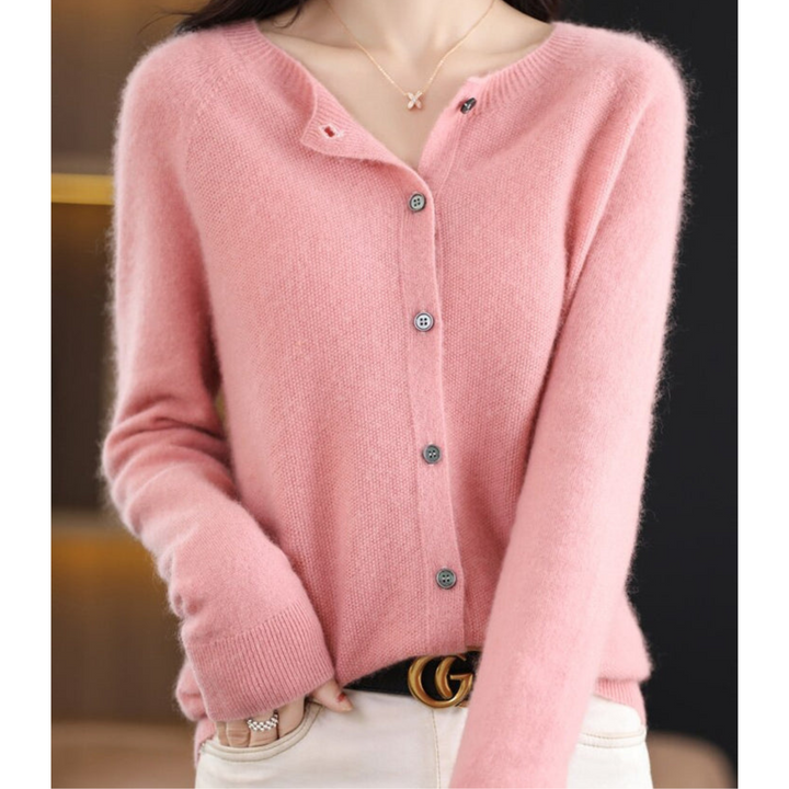 Women's Button Front Crew Neck Cardigan – Long Sleeve Knit Cardigan