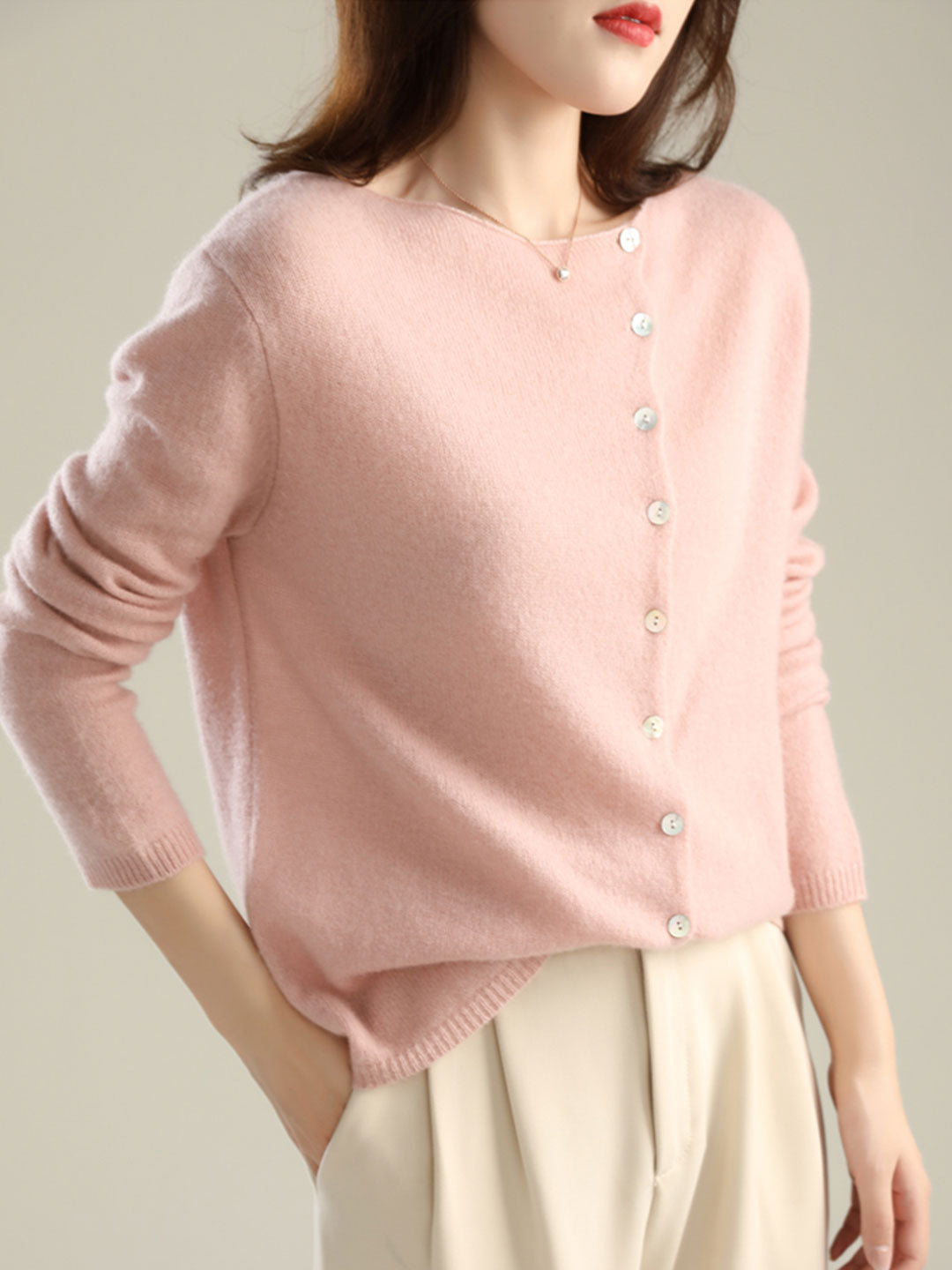 Women's Button-Front Cardigan Asymmetric V-Neck Long Sleeve Knit Casual