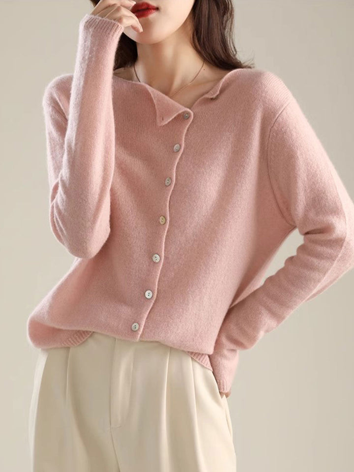Women's Button-Front Cardigan Asymmetric V-Neck Long Sleeve Knit Casual