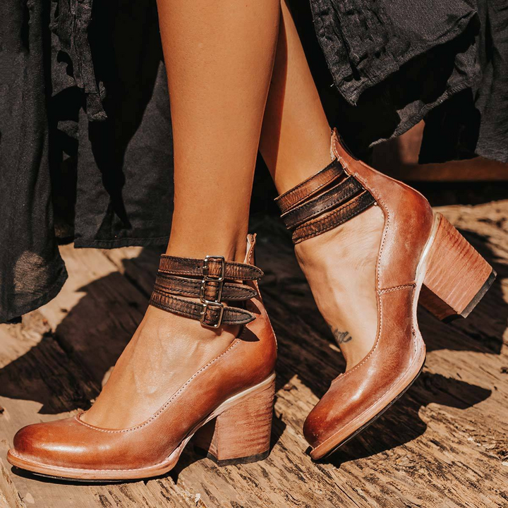 Elsa | Block Heel Ankle Strap Booties for Women