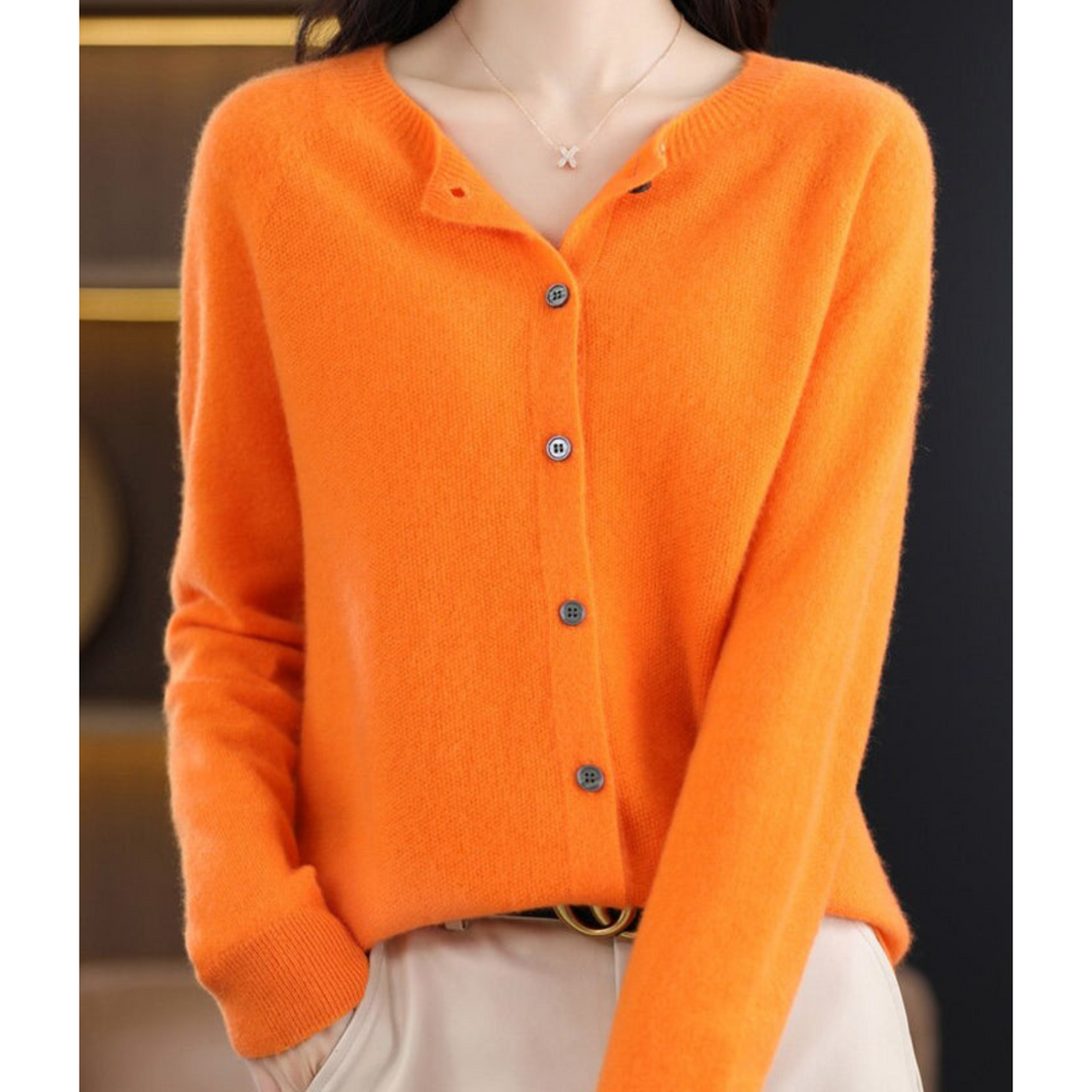 Women's Crew Neck Button Cardigan – Classic Long Sleeve Knit Layer