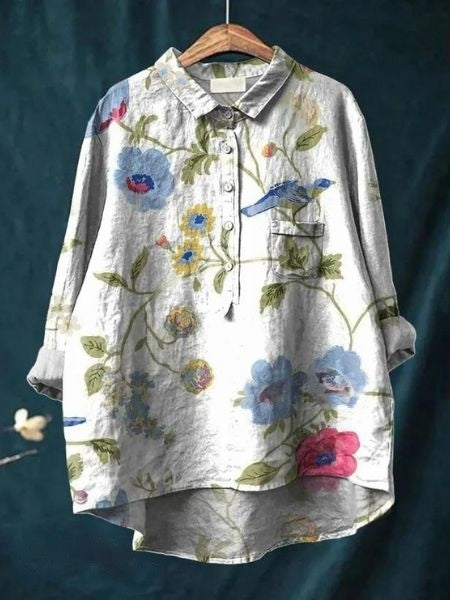 Caroline | Floral Oversized Collar Blouse for Women