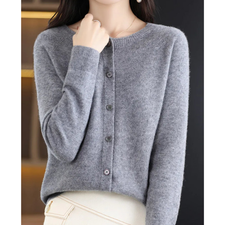 Women's Crew Neck Button Cardigan – Classic Long Sleeve Knit Layer