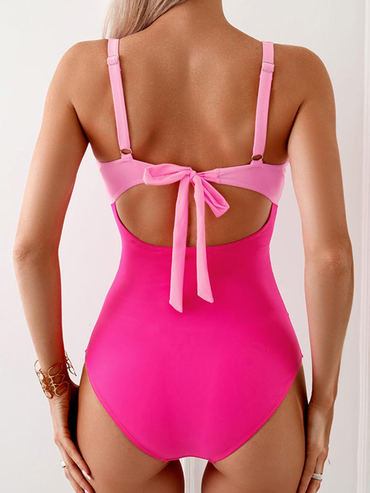 Lila Contrast Patchwork One-Piece Swimsuit