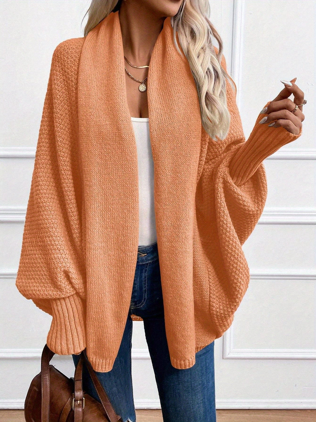 Women's Draped Shawl Collar Cardigan Open Front Batwing Sleeve Knit Sweater