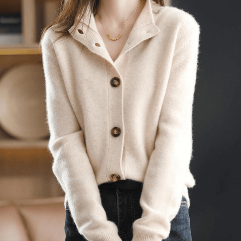 Women's Fluffy Button Front Cardigan – Plush Long Sleeve Knit Cardigan