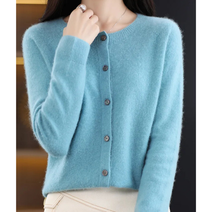 Women's Crew Neck Button Cardigan – Classic Long Sleeve Knit Layer