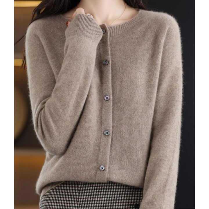 Women's Button Front Crew Neck Cardigan – Long Sleeve Knit Cardigan