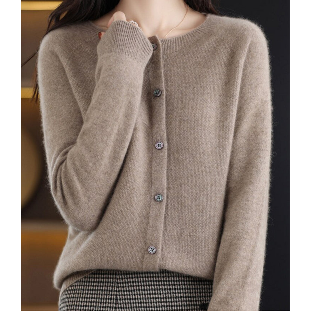 Women's Crew Neck Button Cardigan – Classic Long Sleeve Knit Layer