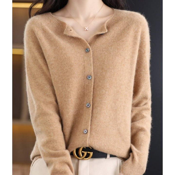 Women's Crew Neck Button Cardigan – Classic Long Sleeve Knit Layer