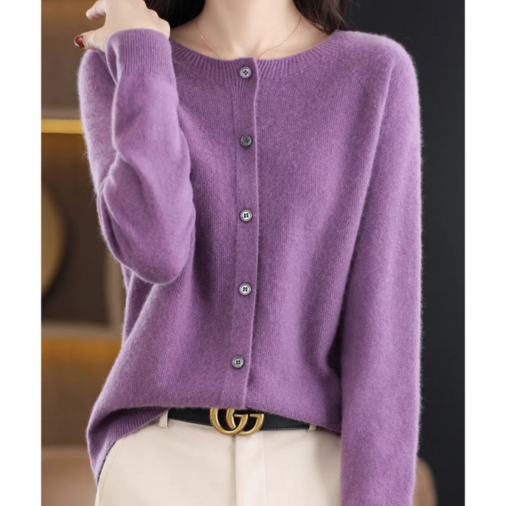 Women's Crew Neck Button Cardigan – Classic Long Sleeve Knit Layer