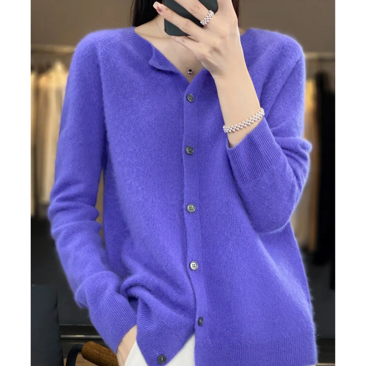 Women's Crew Neck Button Cardigan – Classic Long Sleeve Knit Layer