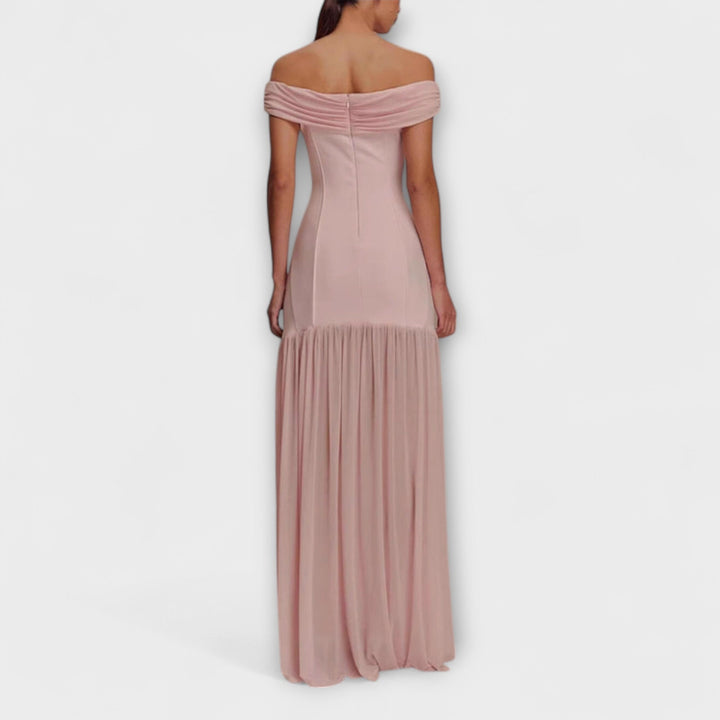 Maelie - Chic Strapless Bodycon Maxi Dress with Floral Embellishments
