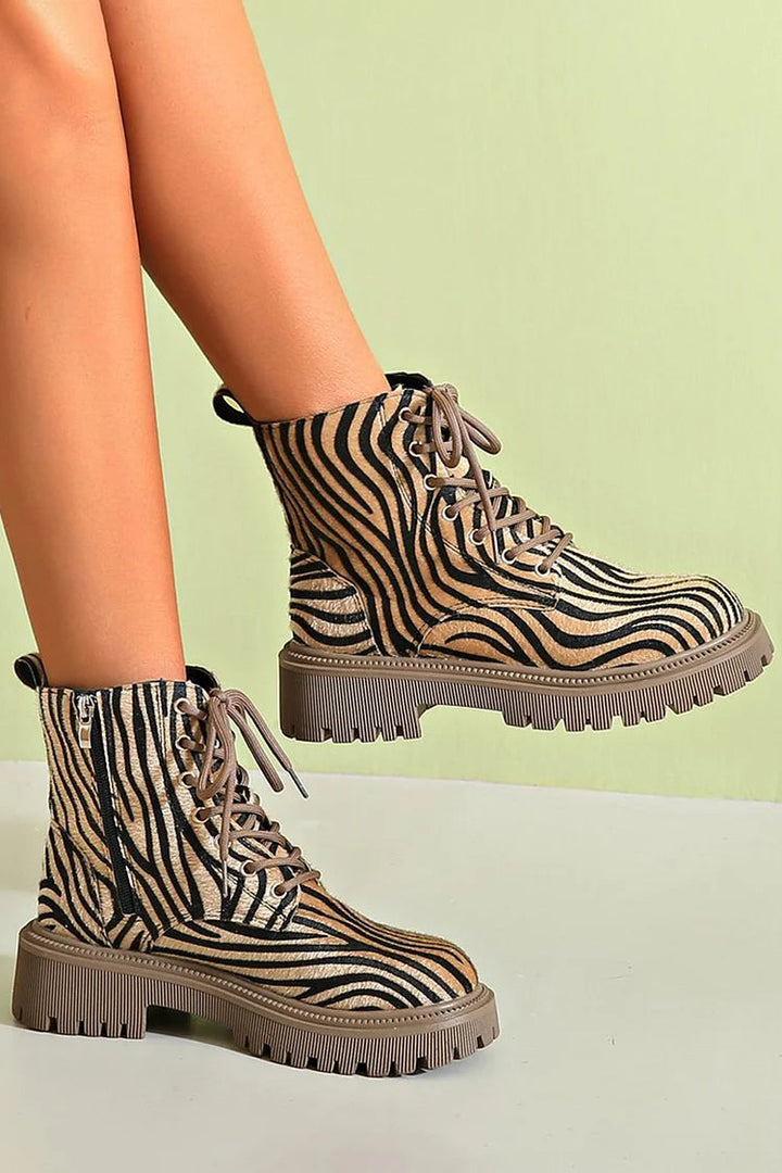 Women's Animal Print Platform Lace-Up Boots
