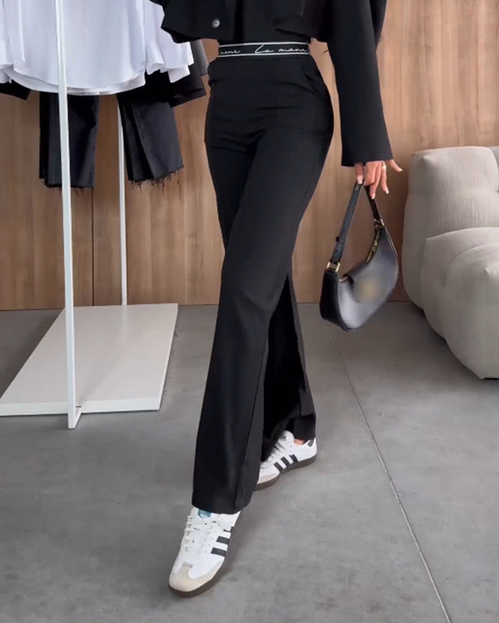 Casual Solid Color Straight Pants with Zipper and Pocket