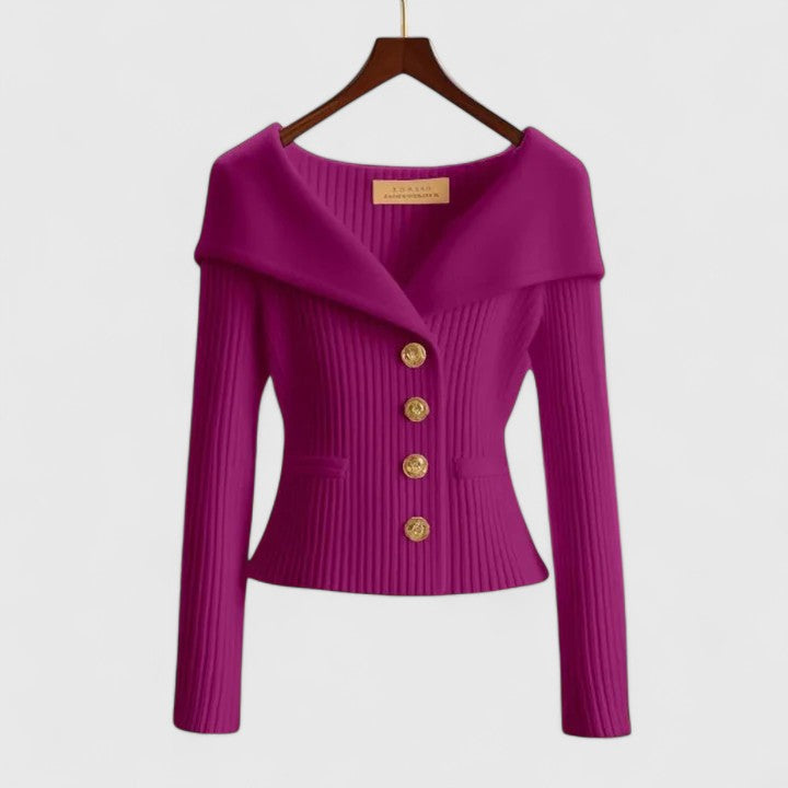 Women's Ribbed Knit Cardigan Asymmetric Foldover Neck Long Sleeve Button Front