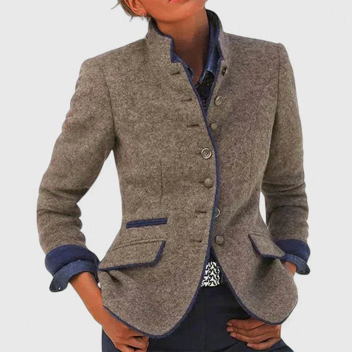 Women's Stand Collar Blazer Button Front Long Sleeve Slim Fit Casual Jacket