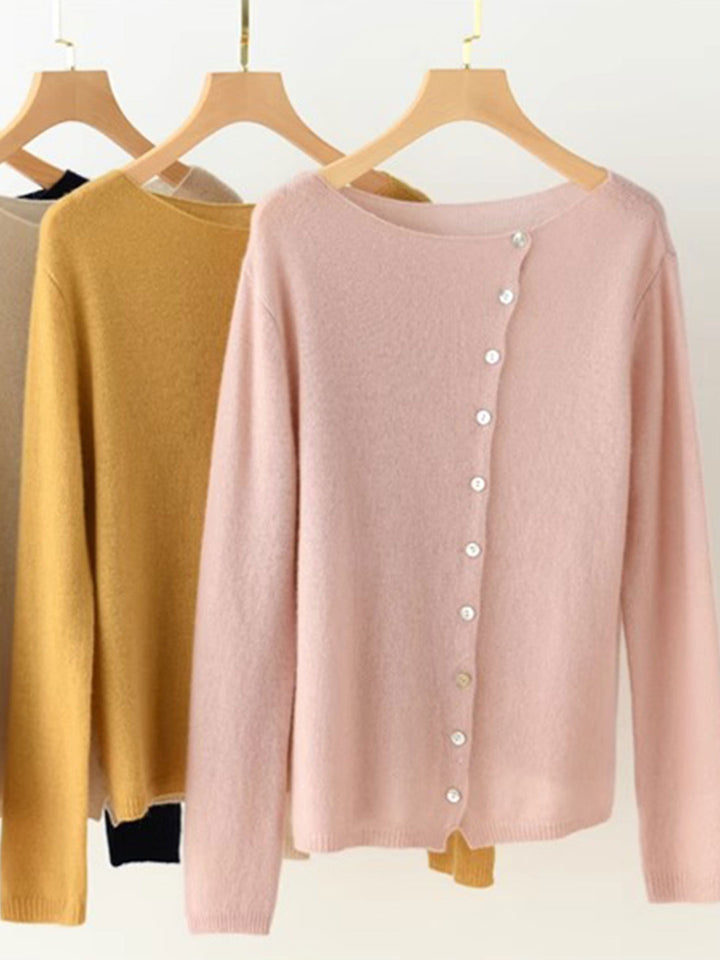 Women's Button-Front Cardigan Asymmetric V-Neck Long Sleeve Knit Casual