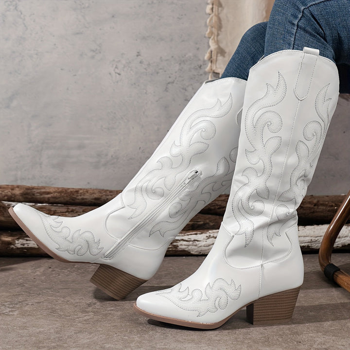 Marisol | Women's Embroidered Knee-High Western Cowboy Boots with Block Heel