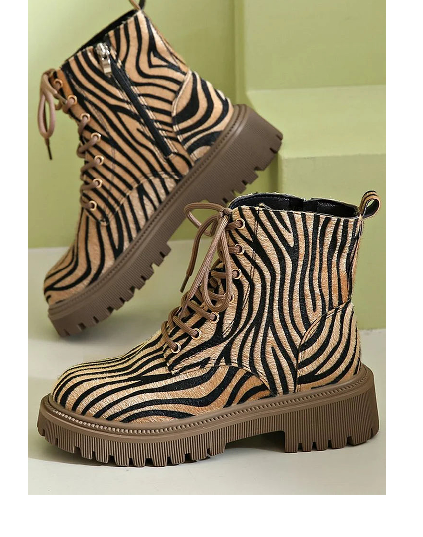Women's Animal Print Platform Lace-Up Boots