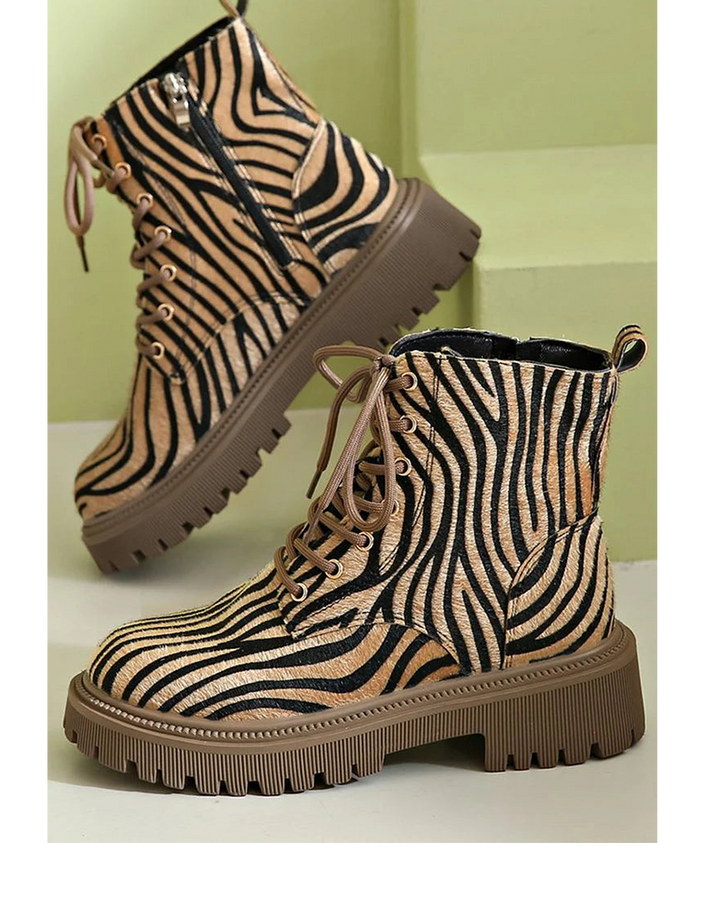 Women's Animal Print Platform Lace-Up Boots