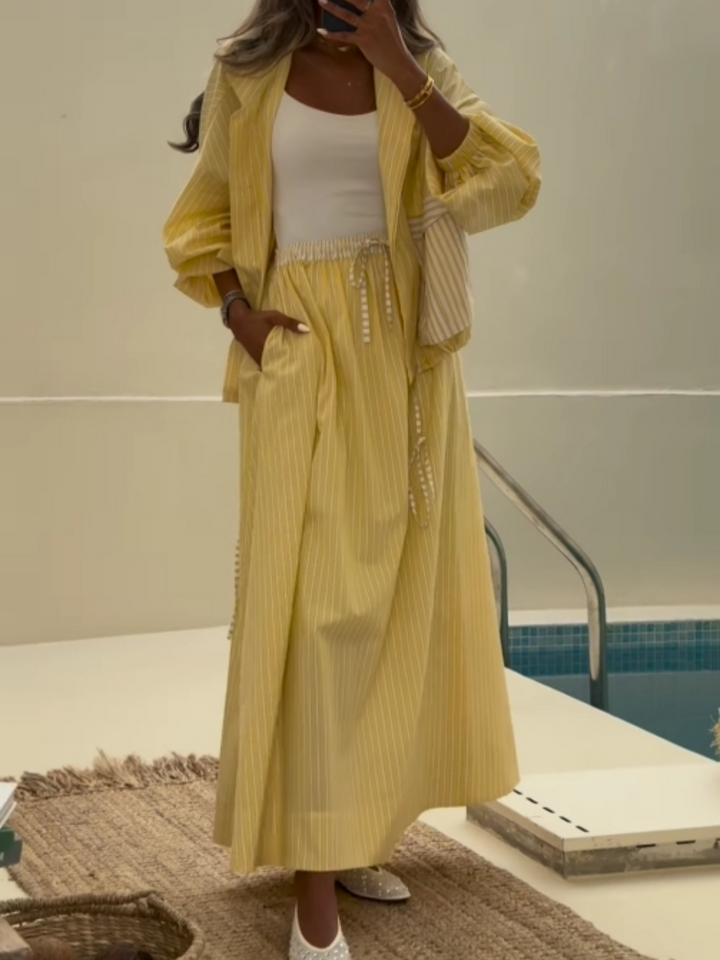 Sophie Yellow Striped Casual Set