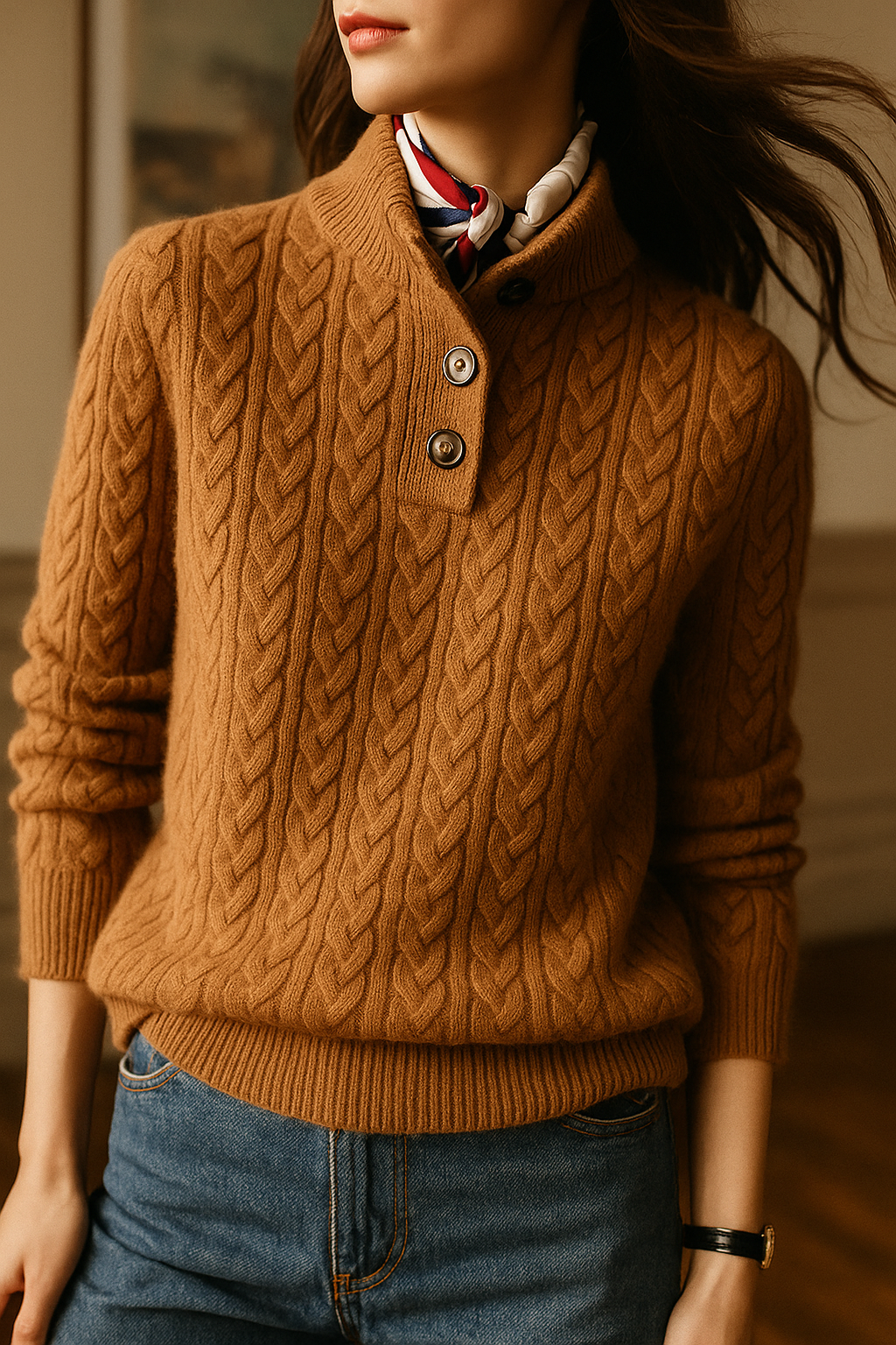 Nathalia | Button-Up Cable Knit Sweater for Women