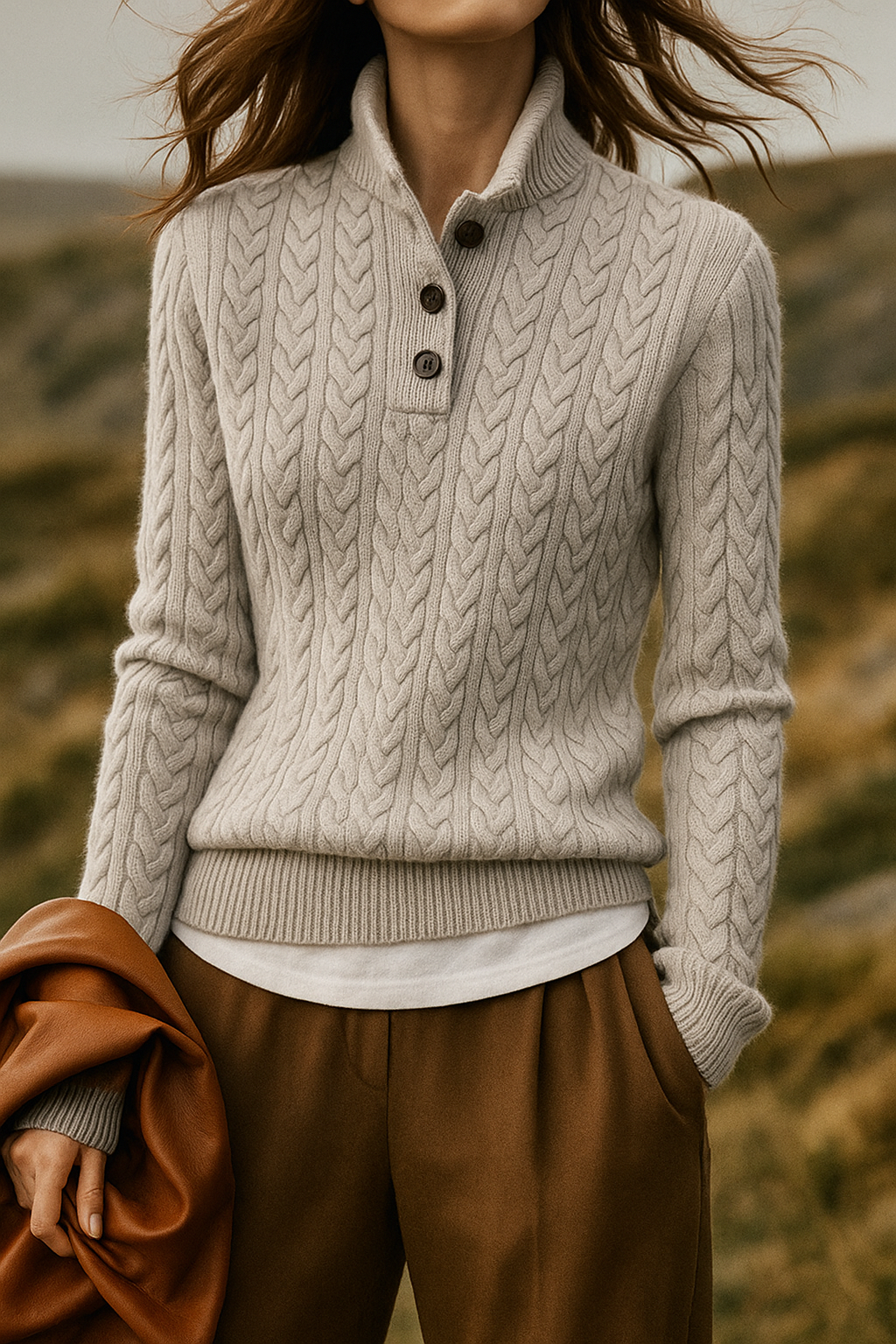 Nathalia | Button-Up Cable Knit Sweater for Women