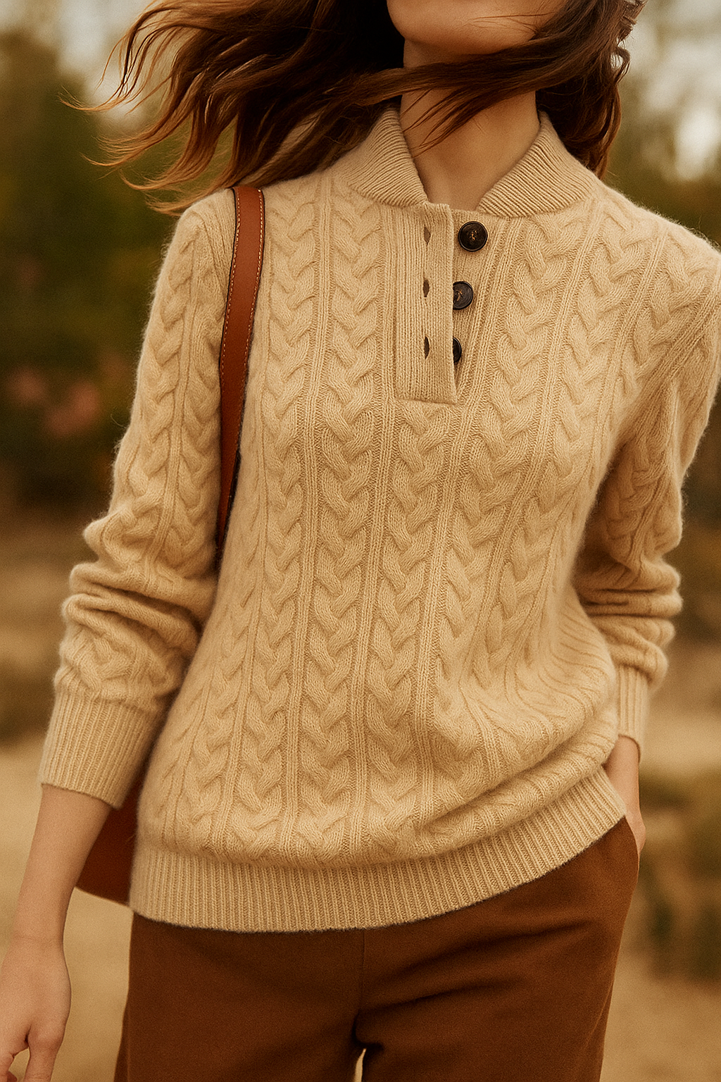 Nathalia | Button-Up Cable Knit Sweater for Women