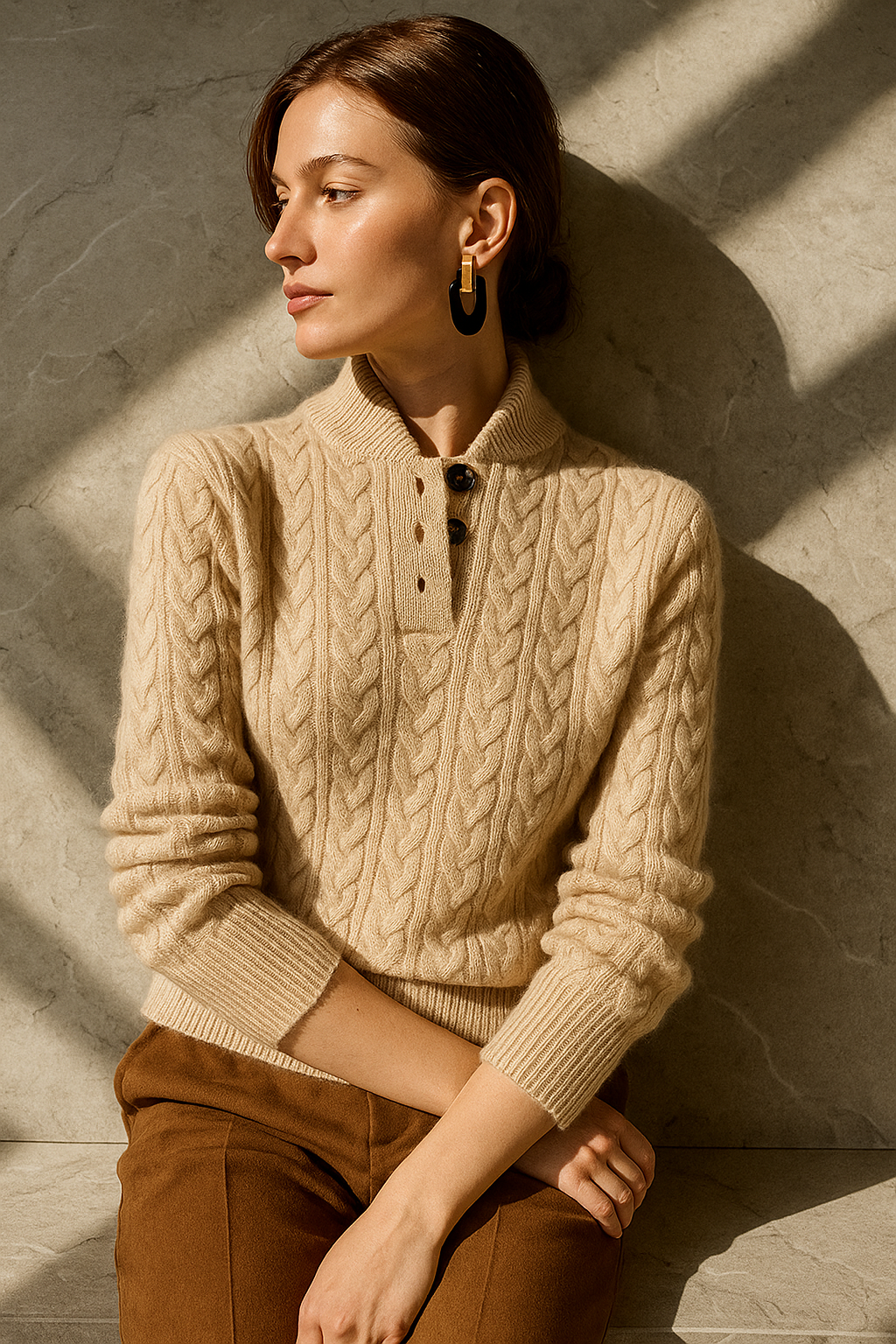 Nathalia | Button-Up Cable Knit Sweater for Women